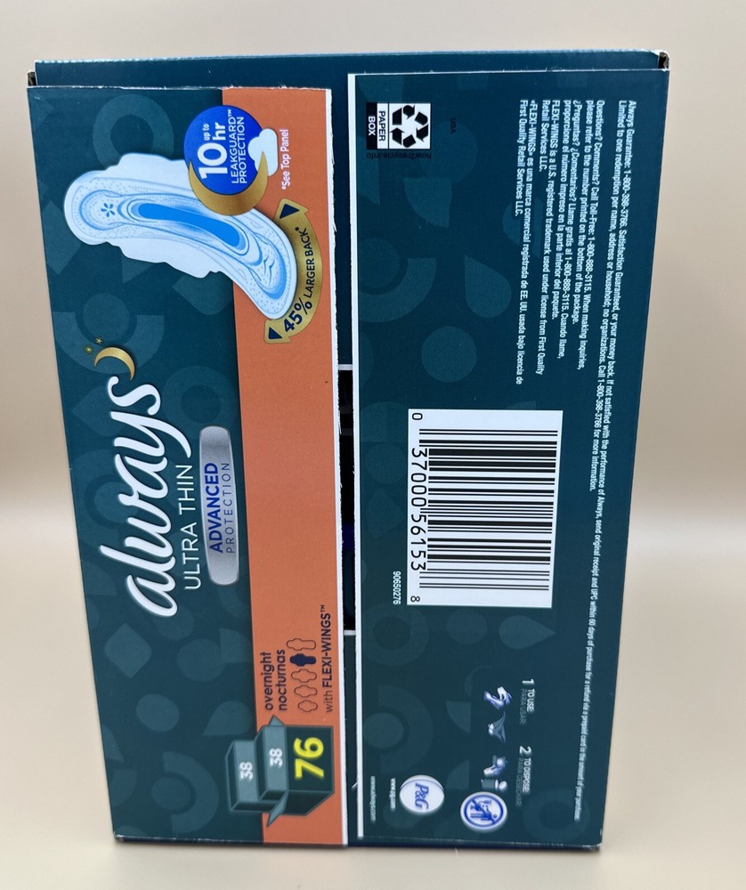 Always Ultra Thin Advanced Overnight Pads 76 Count