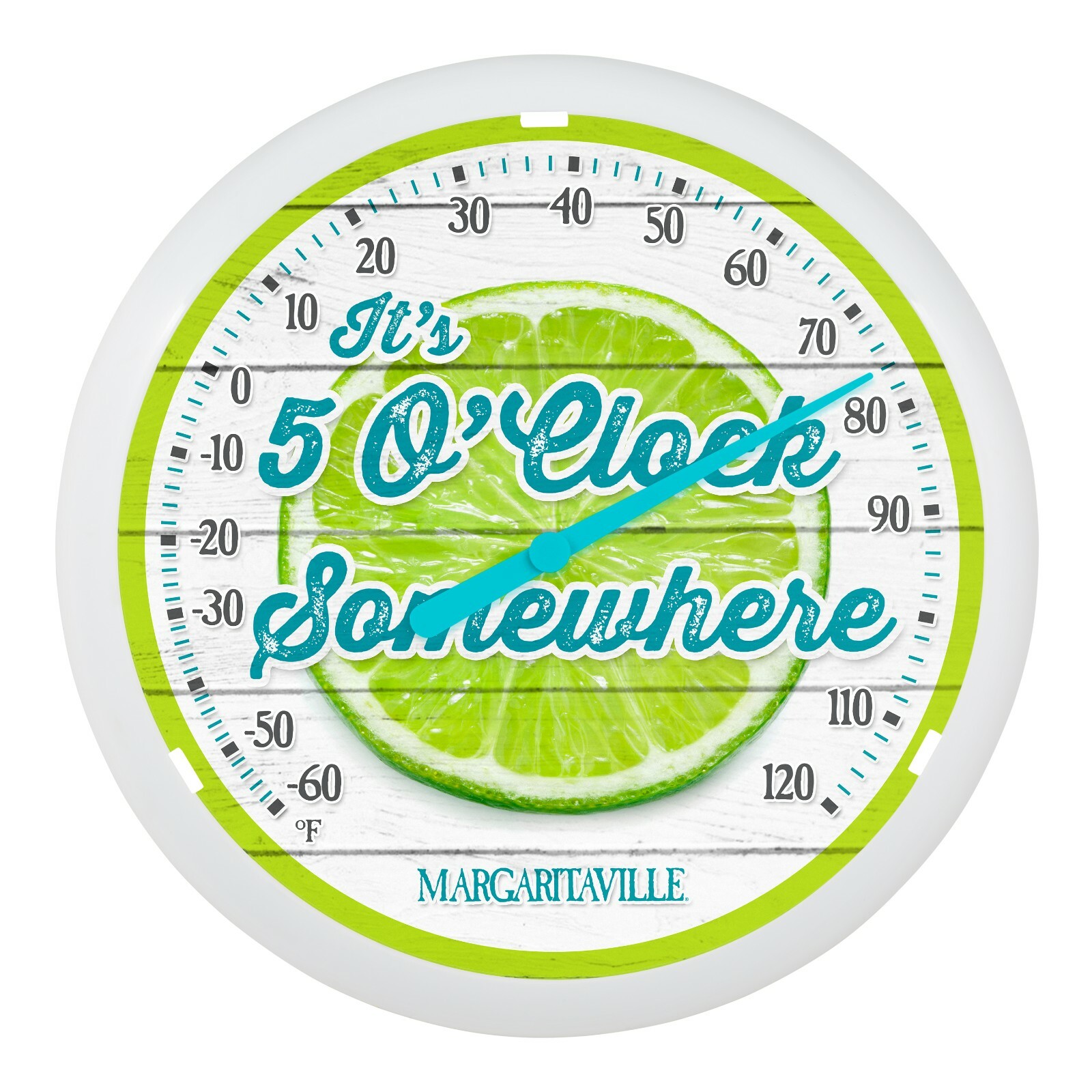 104-38667MV Margaritaville It's 5 O'Clock 13.25" Indoor/Outdoor Dial Thermometer