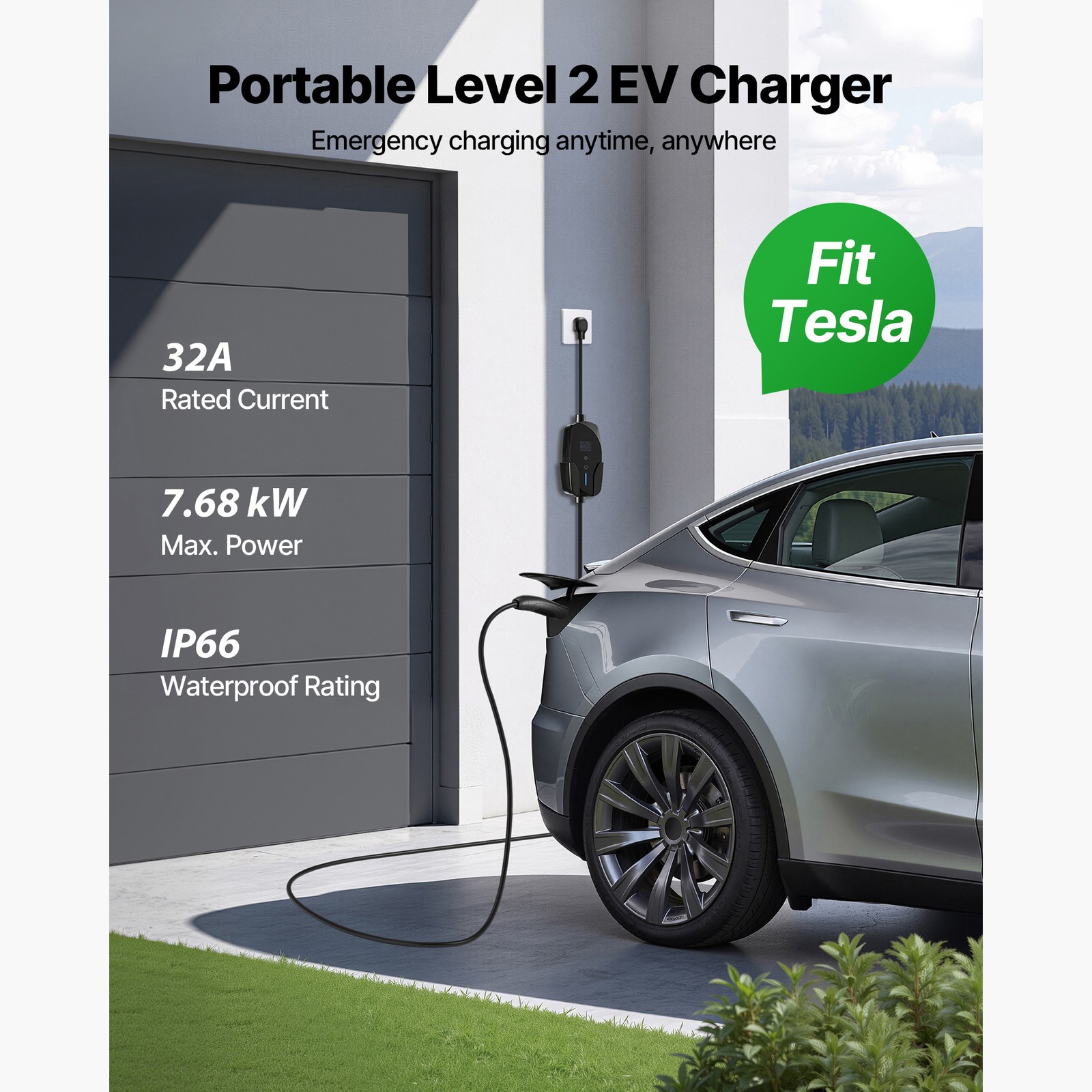 Level 2 Tesla Charger 32Amp Electric Car Charger & 25FT Charging Cable LCD