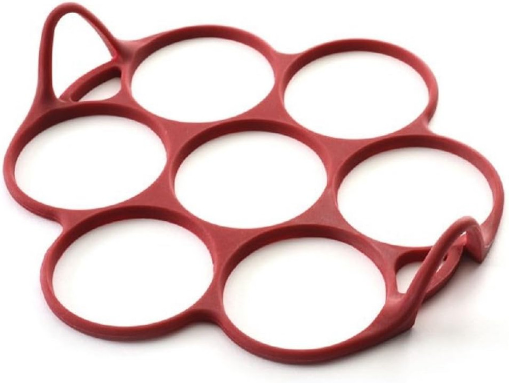 957R Silicone Silver Dollar Pancake/Egg Ring, 7 Count,Red