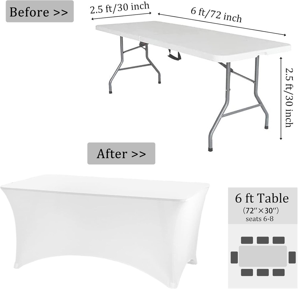 2 Pack 6FT Spandex Table Covers Washable Resistant Stretch Fitted Rectangle T...