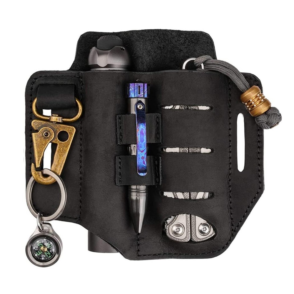 EDC Leather Sheath, Multitool Leather Pocket Organizer PJ13 Plus Brown