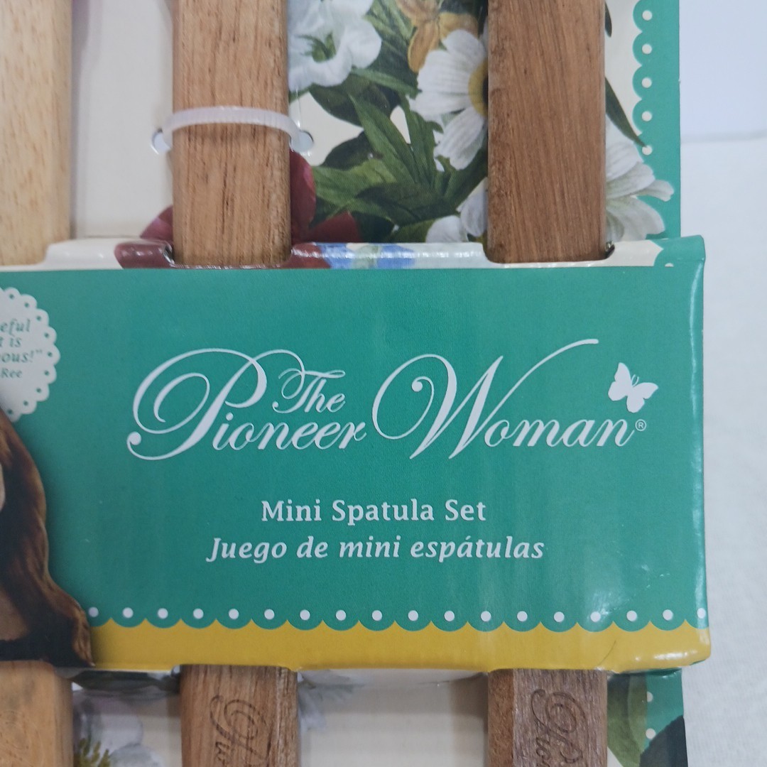 The Pioneer Woman Mini Silicone Spatula Acadia Wood Handle 3 Piece Set New!