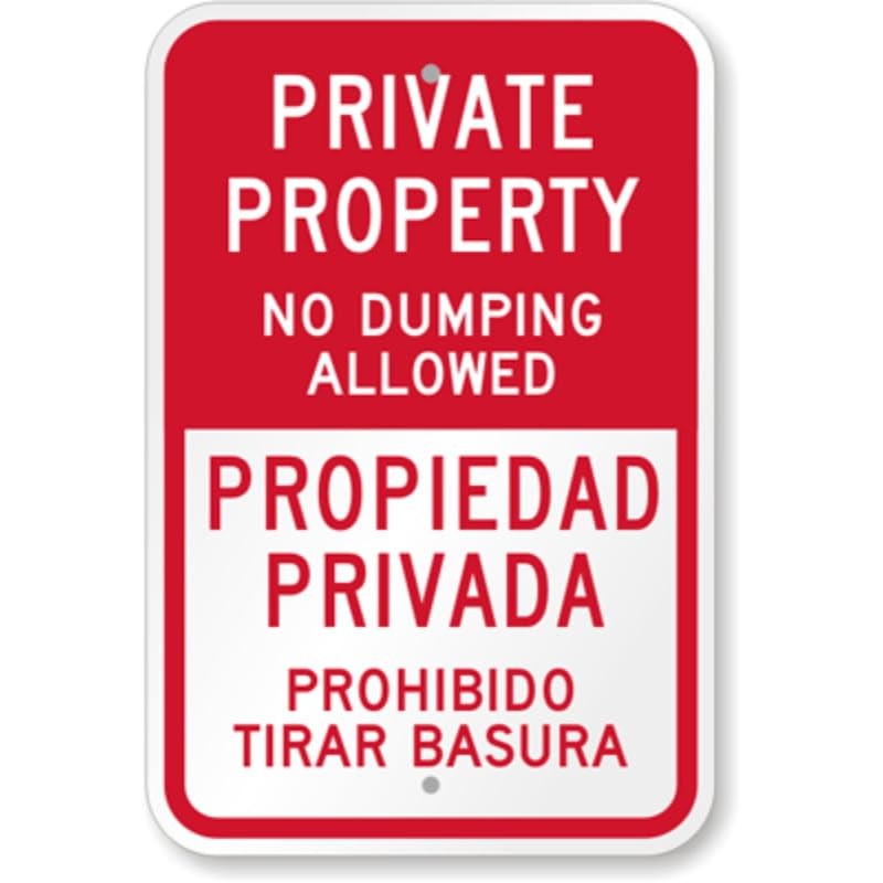 No Dumping Allowed Aluminum Weatherproof Sign c00524