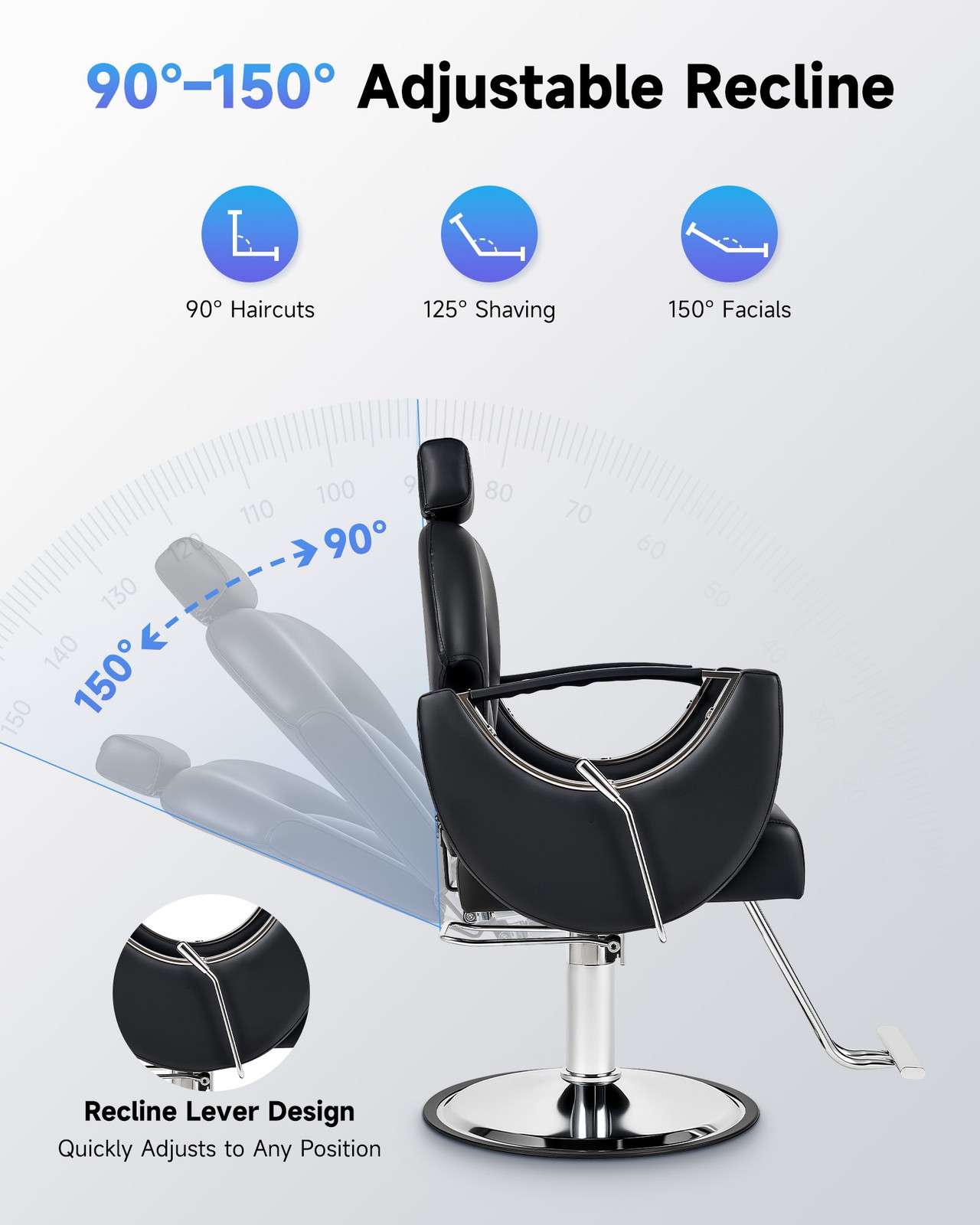 360° Styling All Purpose Hydraulic Black Reclining Barber Chair Salon Beauty Spa