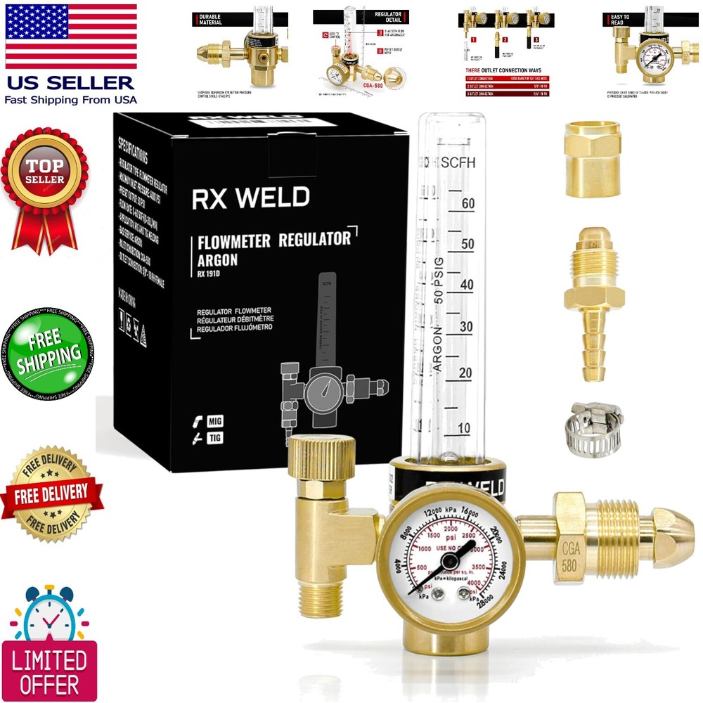 Versatile Argon/CO2 Gas Regulator with Adjustable Flow Rate – High-Quality Brass