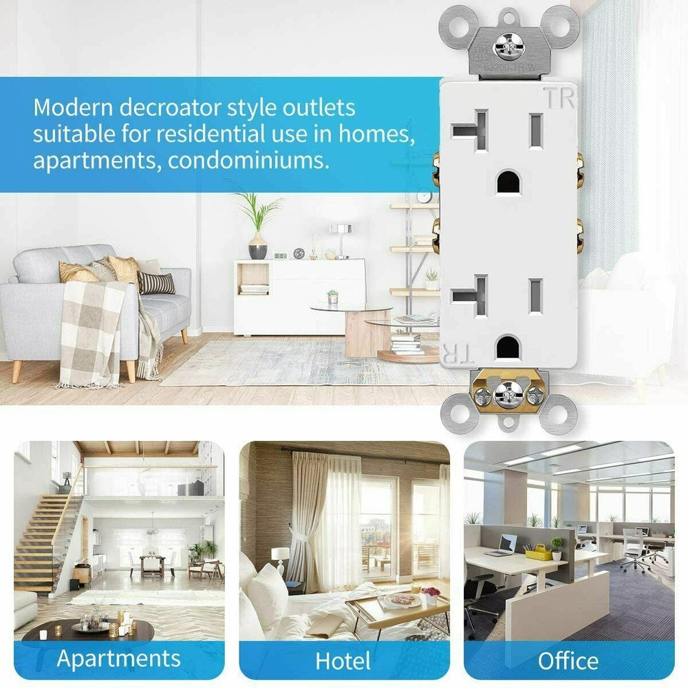 50 Pack Outlet Socket Decora Duplex Receptacle 20 Amp 125 Volt Grounding