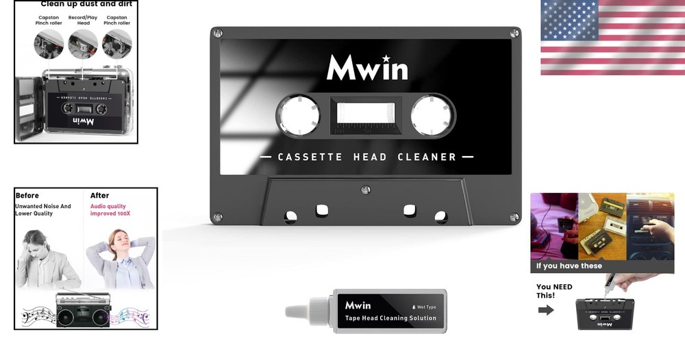 Essential Cassette Player Maintenance Kit with Head Cleaner & Cleaning Fluids