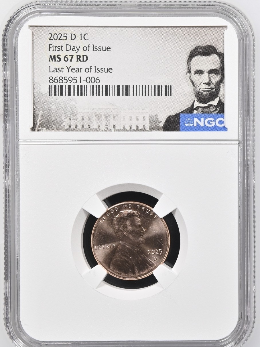 2025 P & D Lincoln Shield 1c Cent 2 Coin Set NGC MS67 RD LAST PENNY First Day %