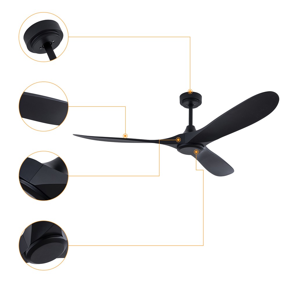 52" Flush Mount Solid Wood Ceiling Fan with Light 3 Speed Quiet DC Motor 3 CCT