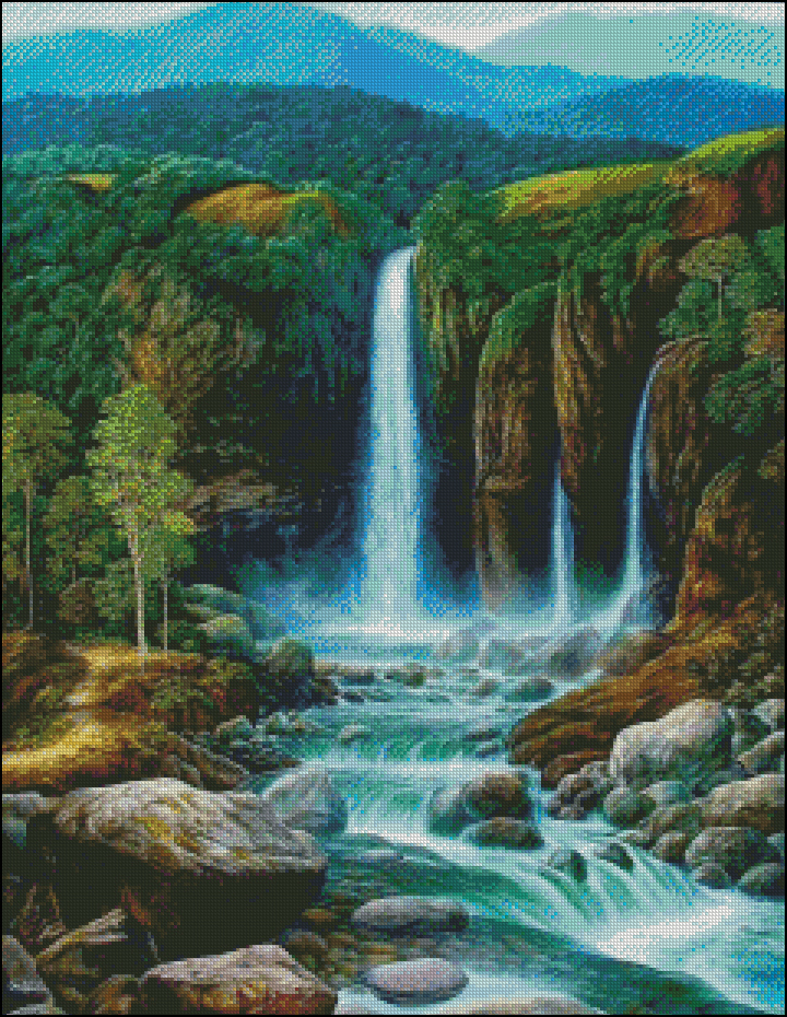 Chart Needlework Crafts DIY - Counted Cross Stitch Patterns - Mountain Falls