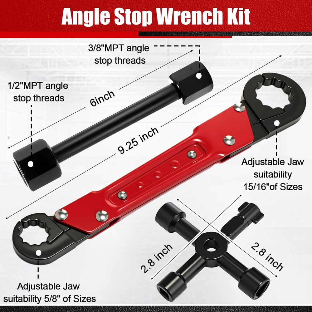 5 Pcs Angle Stop Wrench Kit Plumbing Tool, Compression Sleeve Puller for 1/2" Co