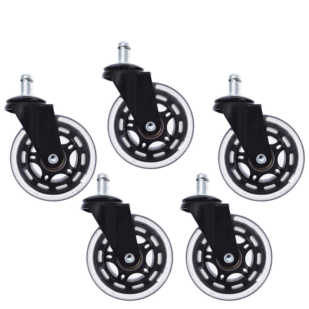 Set of 5 3 inch Office Chair Caster Rubber Swivel Wheels Replacement Heavy Duty