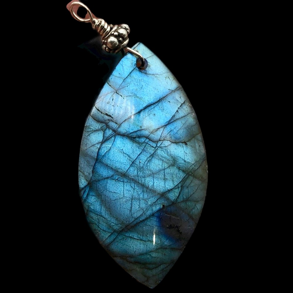Labradorite Sterling Silver Drop Pendant | 2 1/4" Long | Blue |