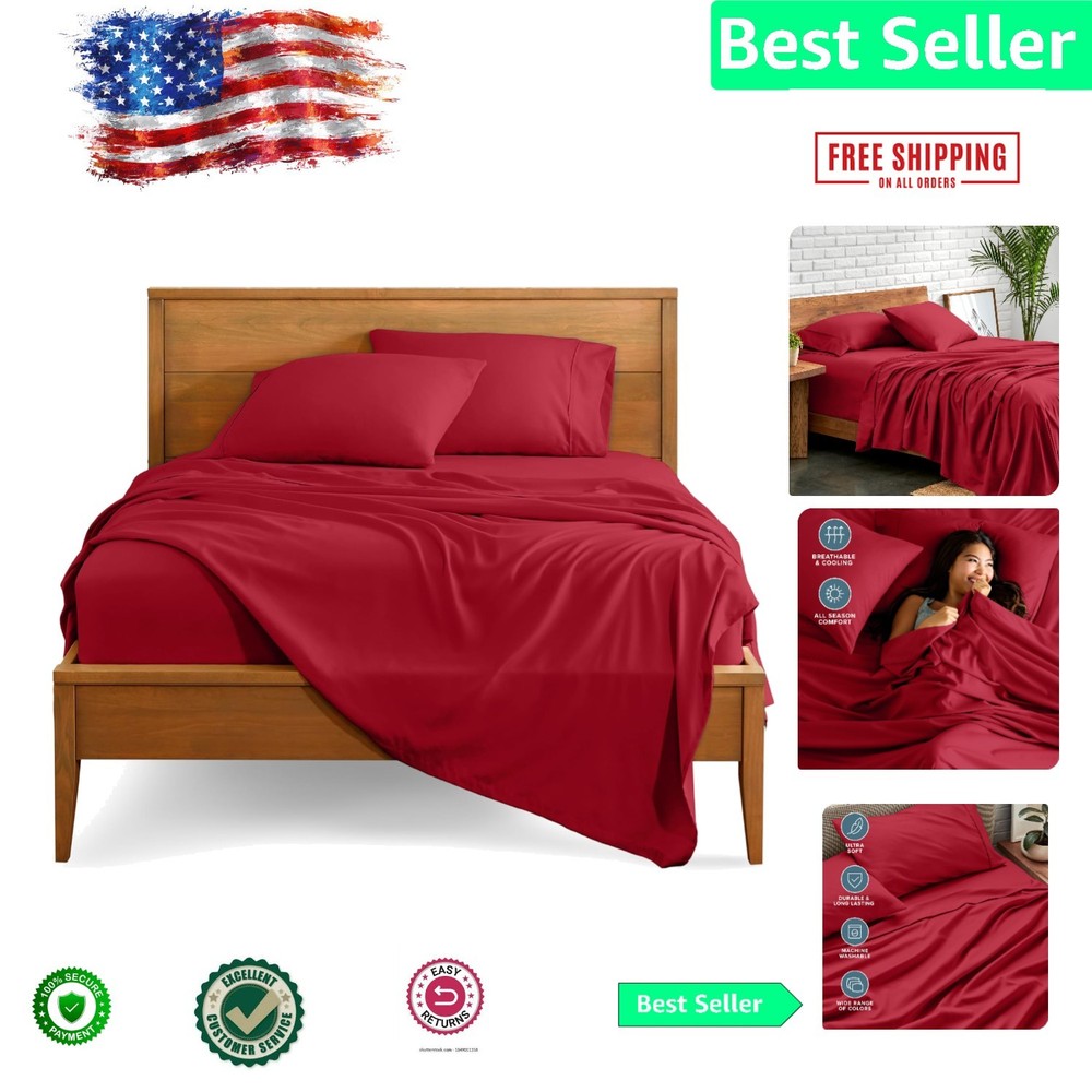 Deep Pocket Queen Bed Sheets - 1800 Thread Count Microfiber - Luxurious Red