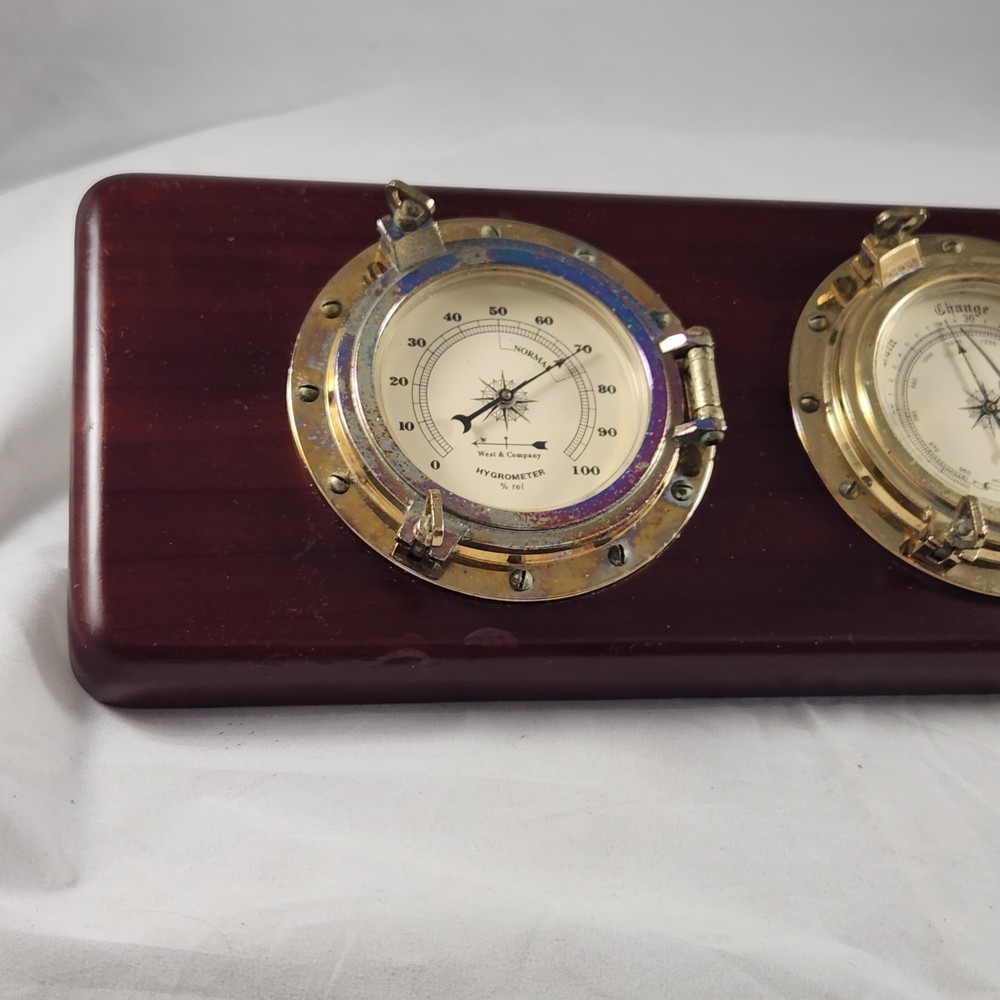 West & Co 16" Solid Cherry Porthole 3 Dial Weather Station Vertical Wall Mount