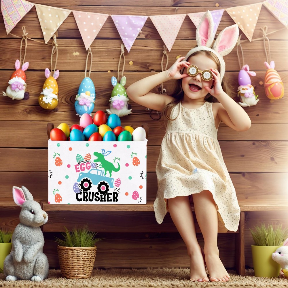 ASKETAM Kid Rectangular Empty Easter Basket for Girl Boy Bunny Eggs Easter Ba...