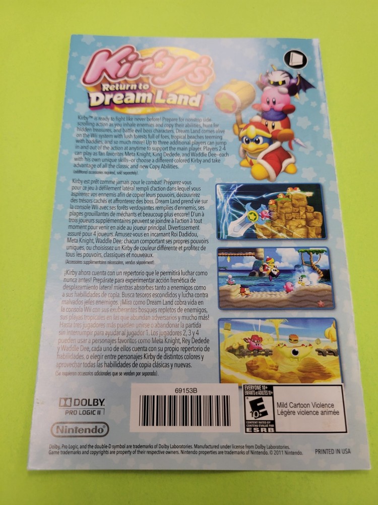 Mario / Kirby Wii Insert Only 69153B