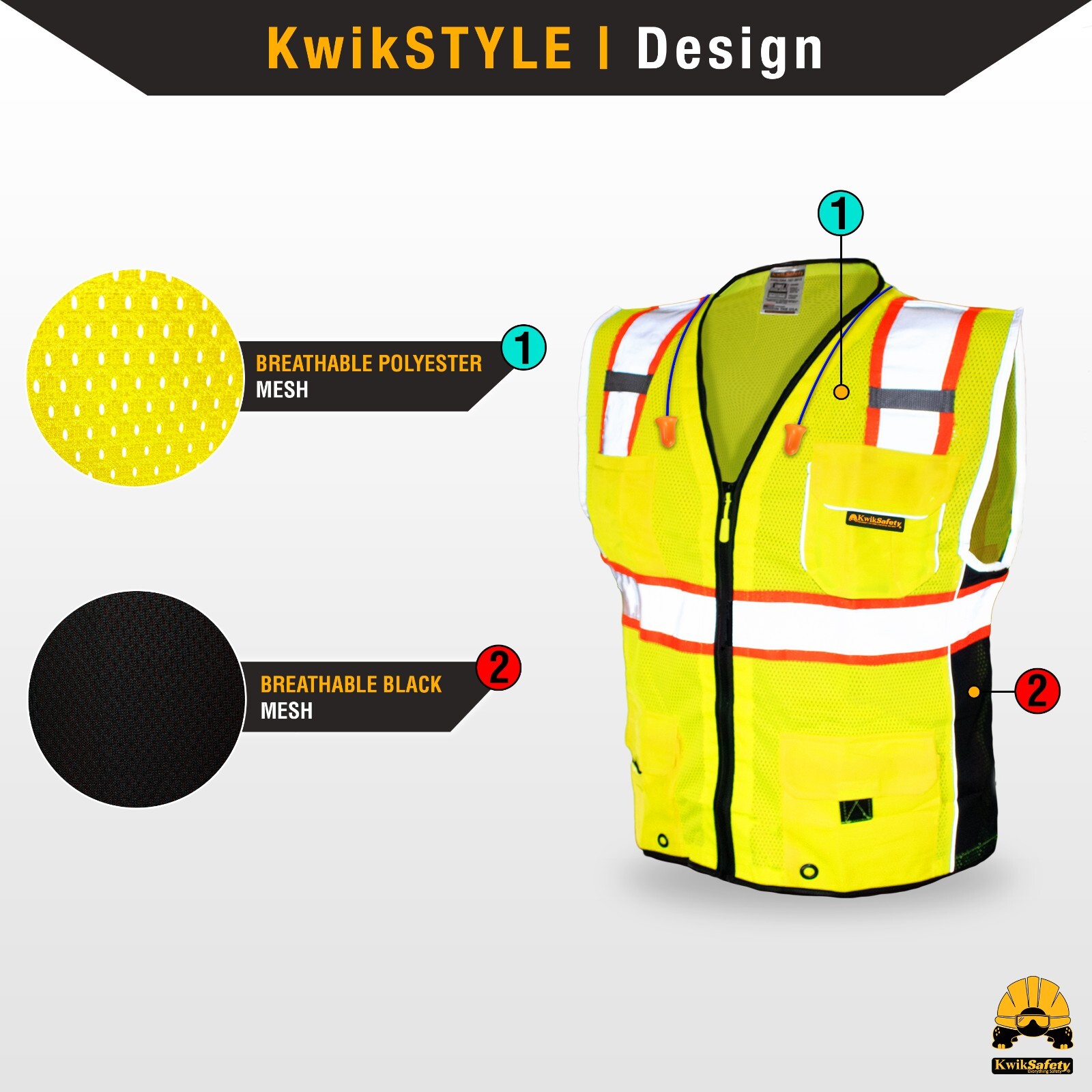 KwikSafety CLASSIC Hi Vis Reflective ANSI PPE Surveyor Class 2 Safety Vest