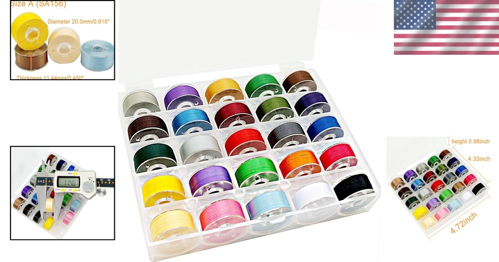 25pcs Assorted Colors Prewound Bobbin Thread Set