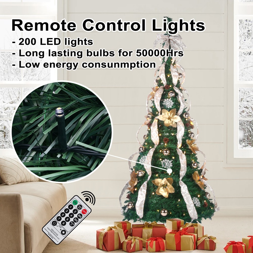 6.5Ft Pull Up Christmas Tree Pop Up Christmas Tree with Pre-lit Lights & Remote