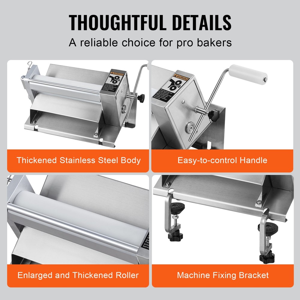 Manual Dough Sheeter Machine Max 1/2" Dough Roller Pastry Press Machine