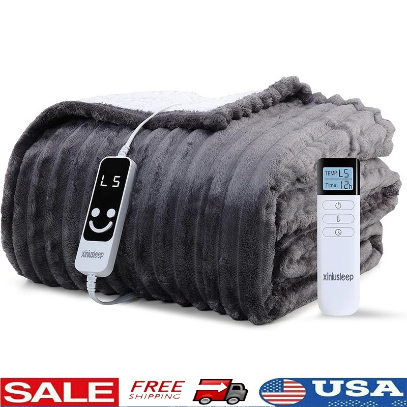 Electric Heated Blanket 5 Heat Settings Wireless Controller Soft Washable Cozy