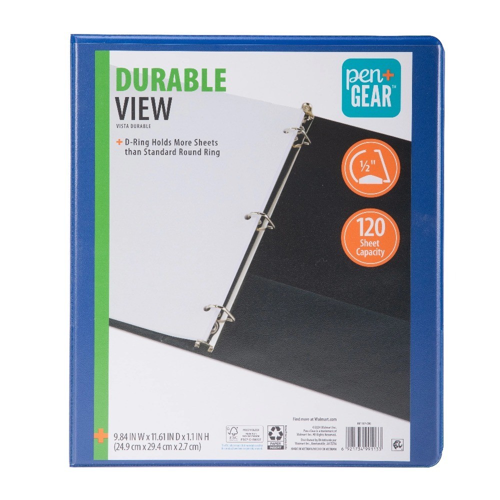 Durable View Half Inch Blue 4 Pack 3 Ring Binder with D-Rings