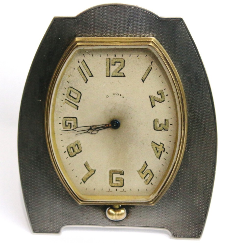 Sterling solid silver 8 day art deco clock working well hallmarked