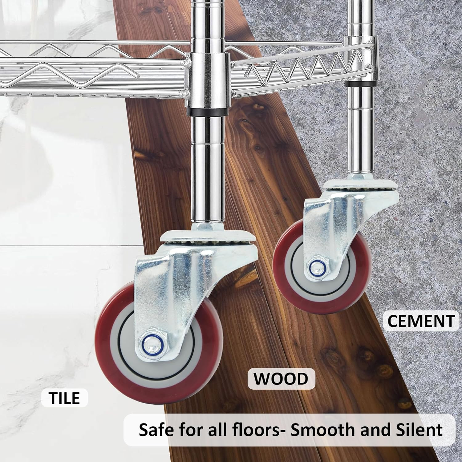Swivel Caster Wheels 3 Inch Threaded Stem Set of 4 Heavy Duty Polyurethane Red