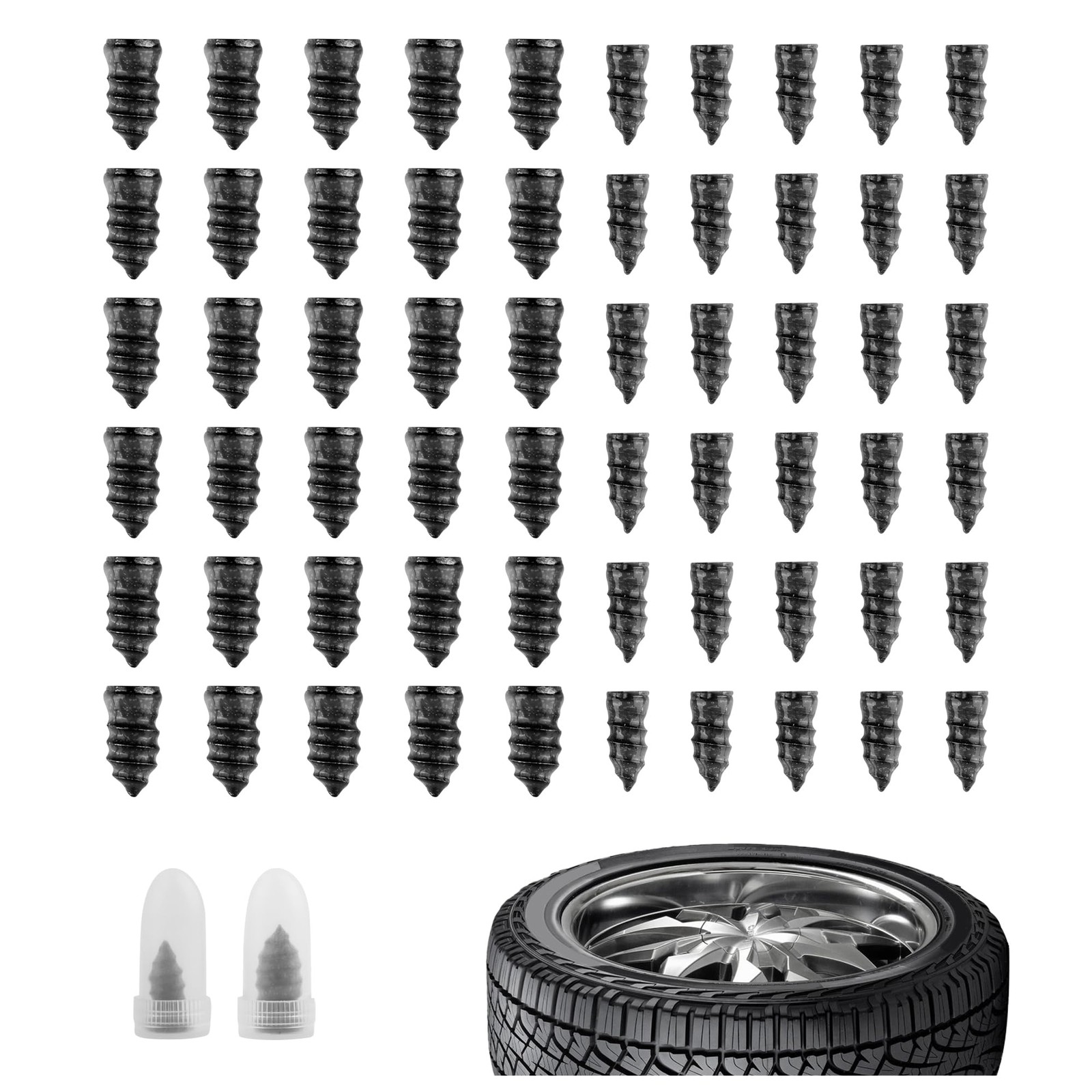 60 Pcs Tire Repair Rubber Nails Tire Puncture Repair Screws Kit w/ Screwdriver