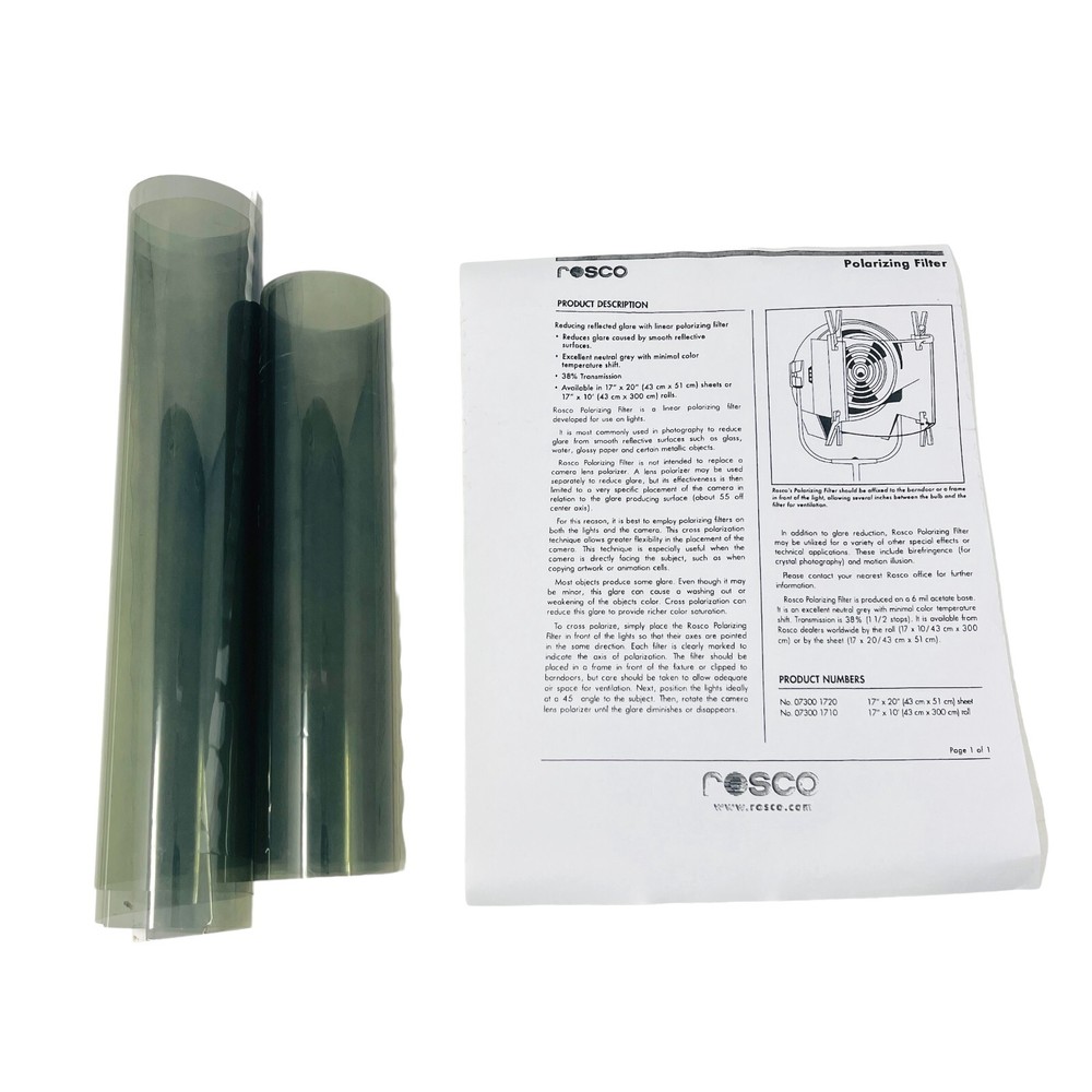 2 pcs Rosco Polarized Roll Filter Lightscreen for Engineering 07300 1720