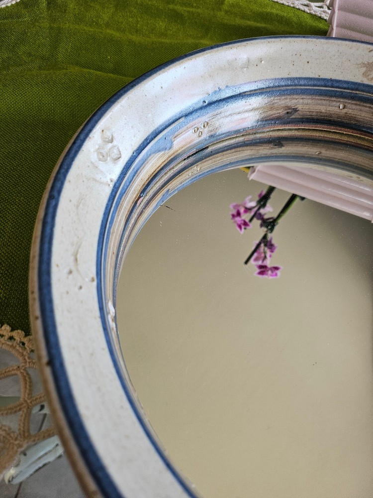 Round Pottery Boho Wall Mirror Tray Rare