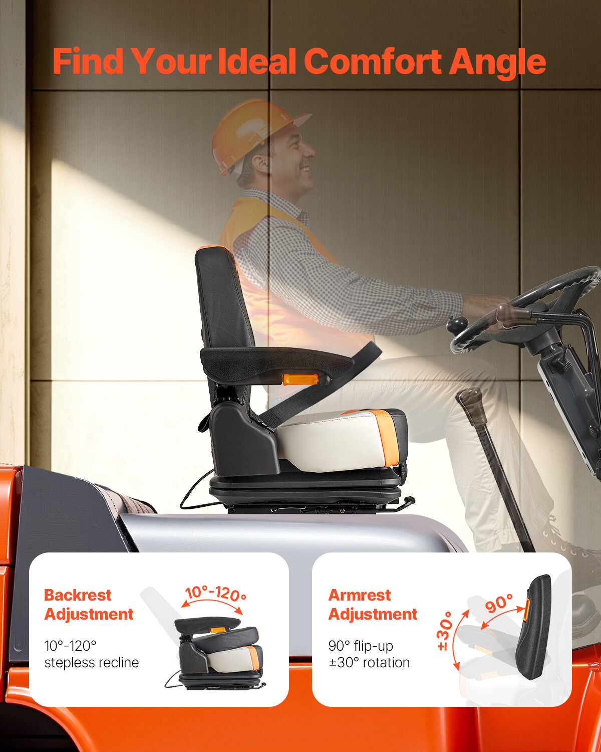 Universal Forklift Seat Tractor Suspension Seat Chair Fold Down Adjustable Back