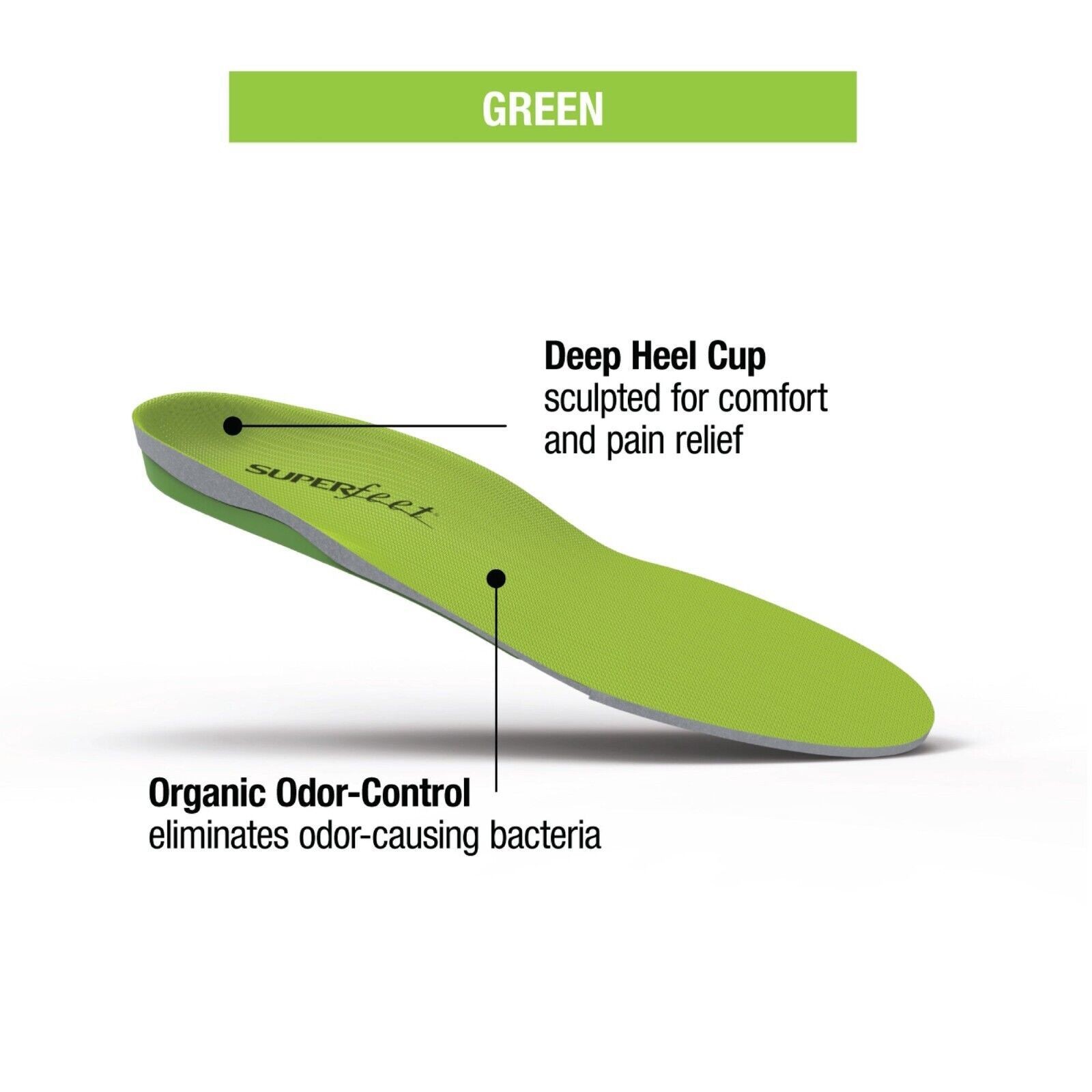 Superfeet Green Insoles, Professional-Grade High Arch Orthotic Insert