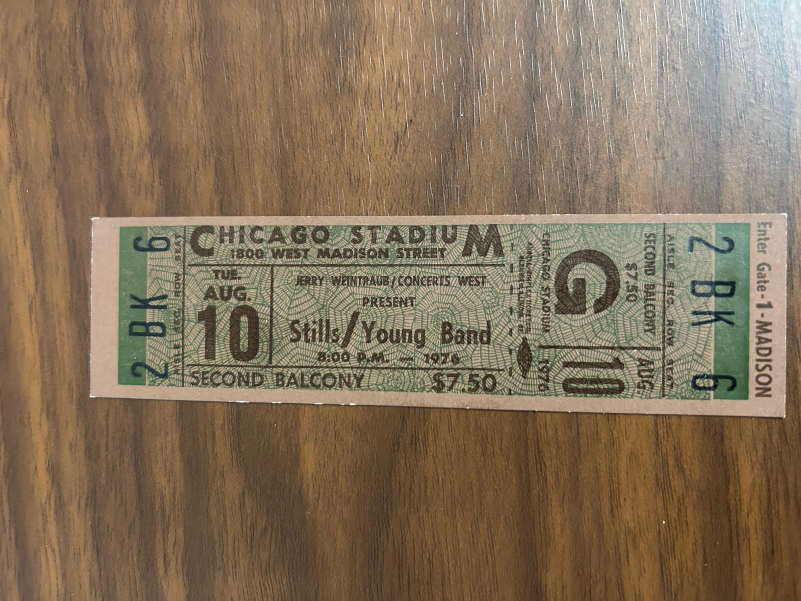 STEPHEN STILLS~NEIL YOUNG ROCK BAND/1976 FULL TICKET STUB @ CHICAGO STADIUM