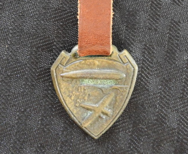 OLD c.1918 WW1 Vintage Brass Zeppelin Airship + Airplane Brass Watch Fob W/Strap