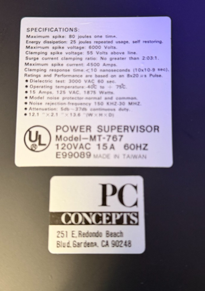 Vintage PC Concepts 5 Outlet Computer Power Supervisor Controller MT-767