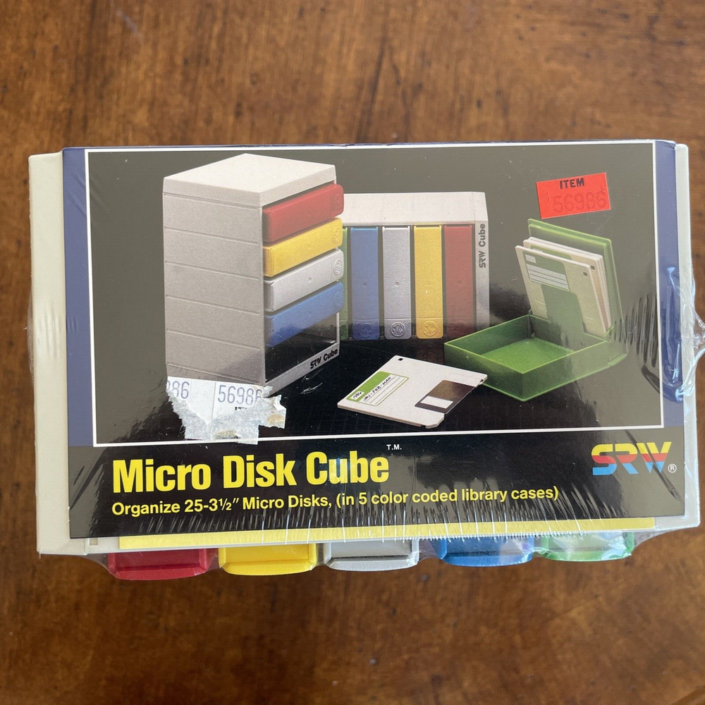 2 Pak SRW Micro Disk Cube 5 Color Coded Cases 3.5" Disk Storage RETRO NEW SEALED