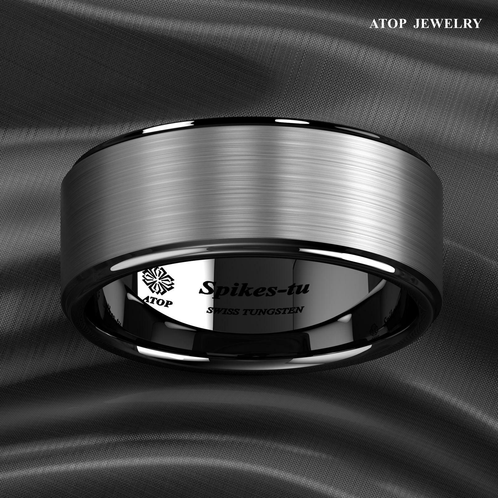 8/6mm Black Brushed Titanium Color Tungsten ring Wedding Band ATOP Men's Jewelry