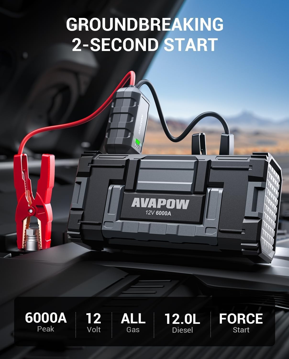!!!Brand NEW!!! AVAPOW 6000A Car Battery Jump Starter 12V Jump Pack with LED