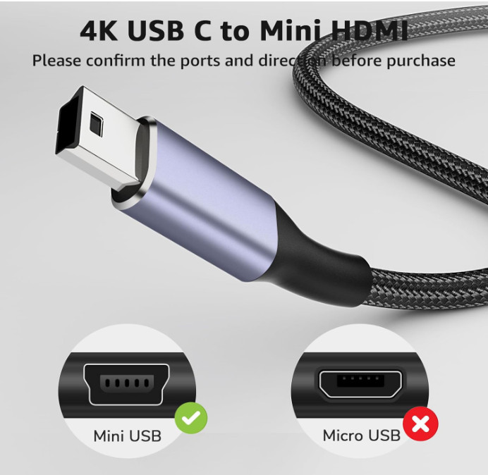 USB C to Mini USB Cable 1FT, [Aluminum Shell, Braided] Durable Mini