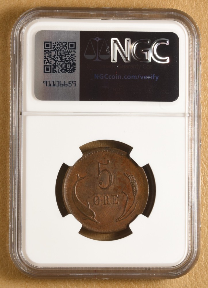 1875 CS Denmark 5 Ore NGC MS63BN