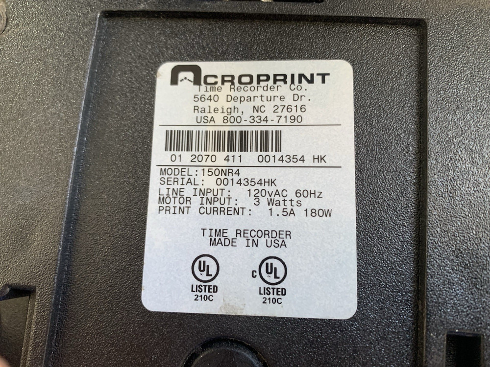 Acroprint Time Recorder Co. 150NR4 Tested With Keys * Read Description *