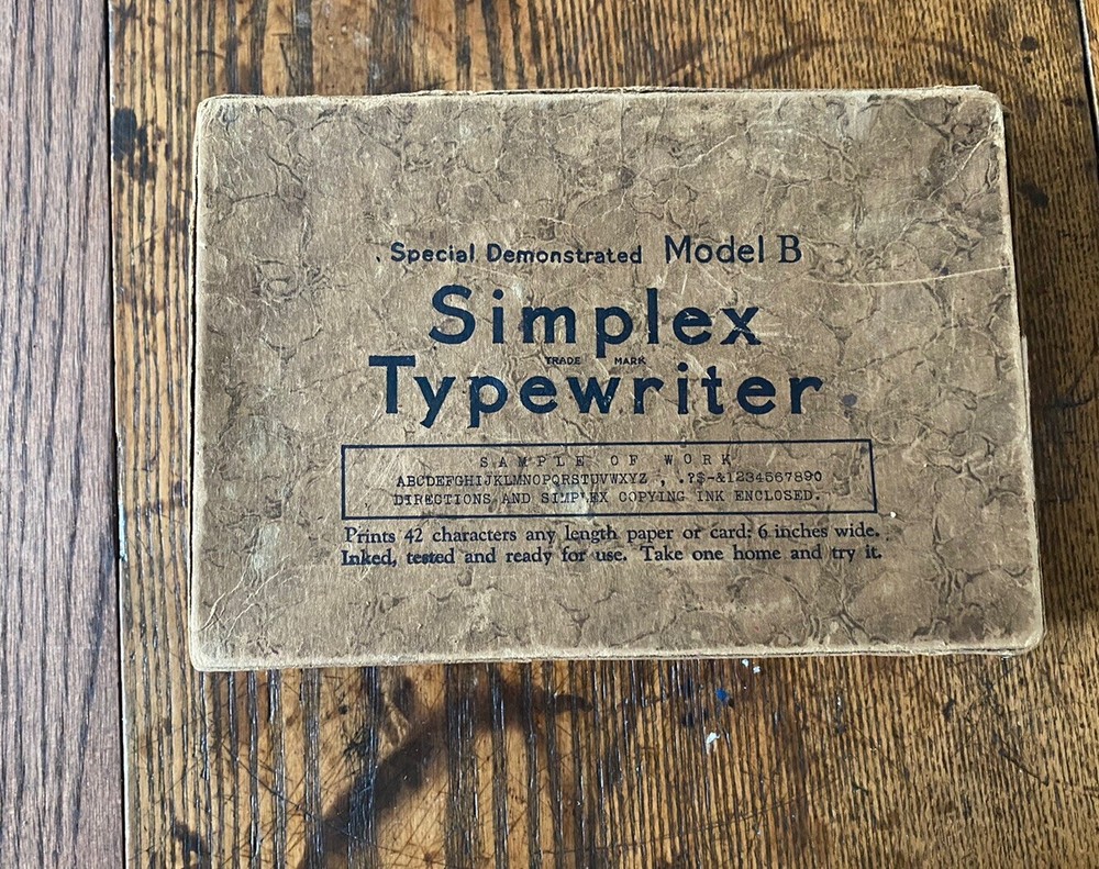 Antique Simplex Special Demonstrated Model B Typewriter Original Box