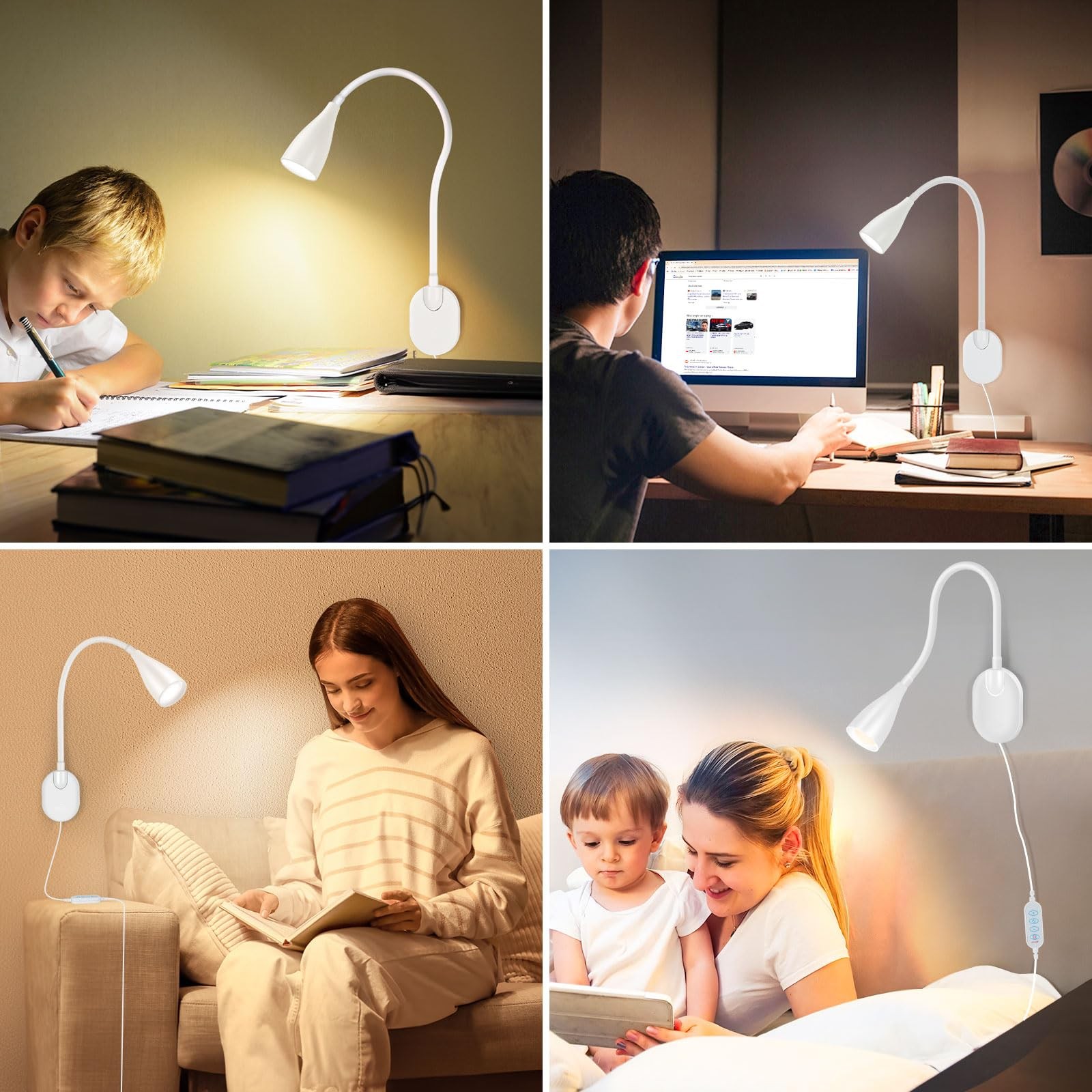 LiFMIRA Wall-Mounted LED Bedside Reading Light with USB Charging Port, White