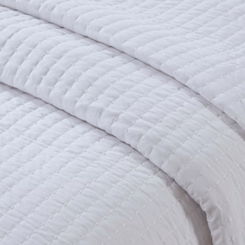 White Khaki Mitchell Solid Brushed Fabric Quilt Set Full/Queen 3pc