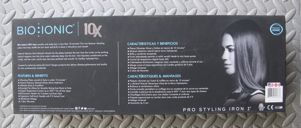 Bio Ionic 10X Pro Styling Flat Iron with Vibrating 1" Plates Black