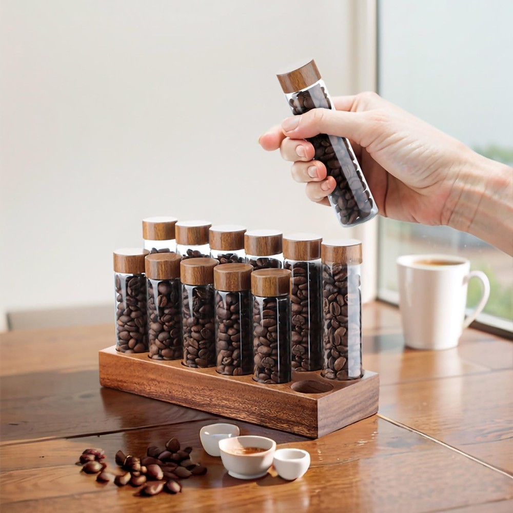 Coffee Bean StorageCoffee Storage Container with Walnut Solid Wood BaseCoffee...