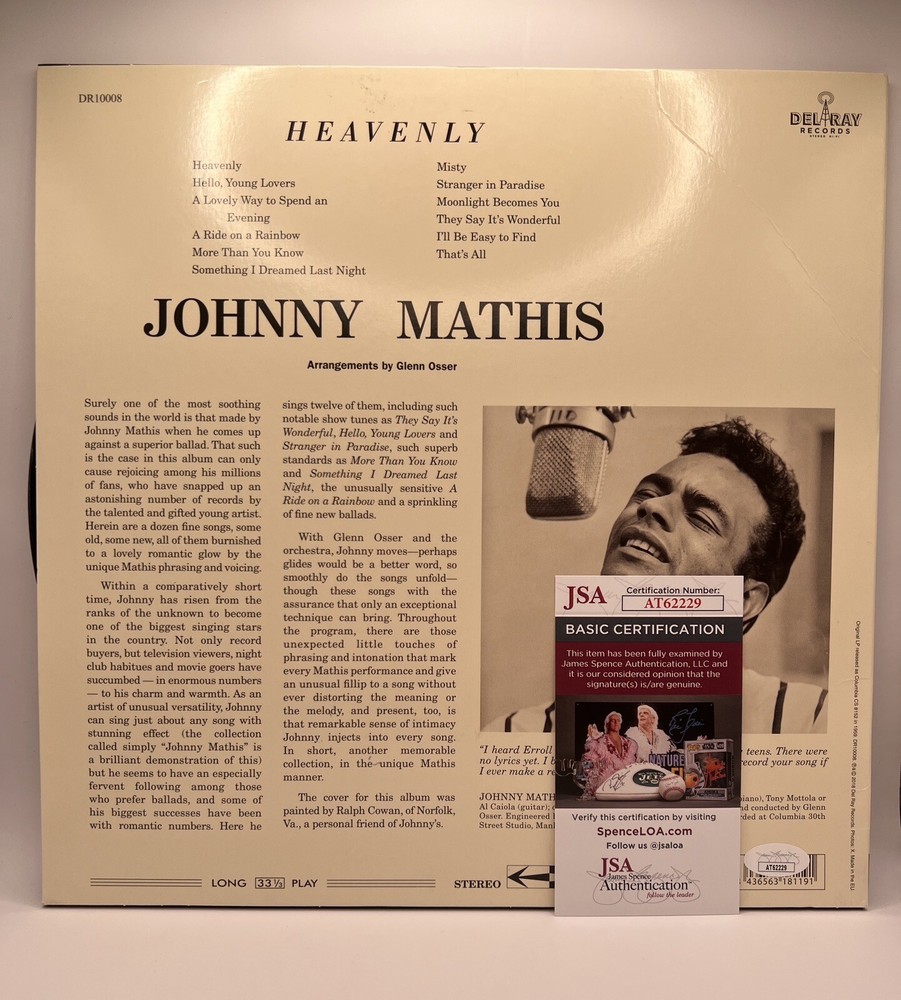 JOHNNY MATHIS SIGNED HEAVENLY VINYL LP - JSA COA
